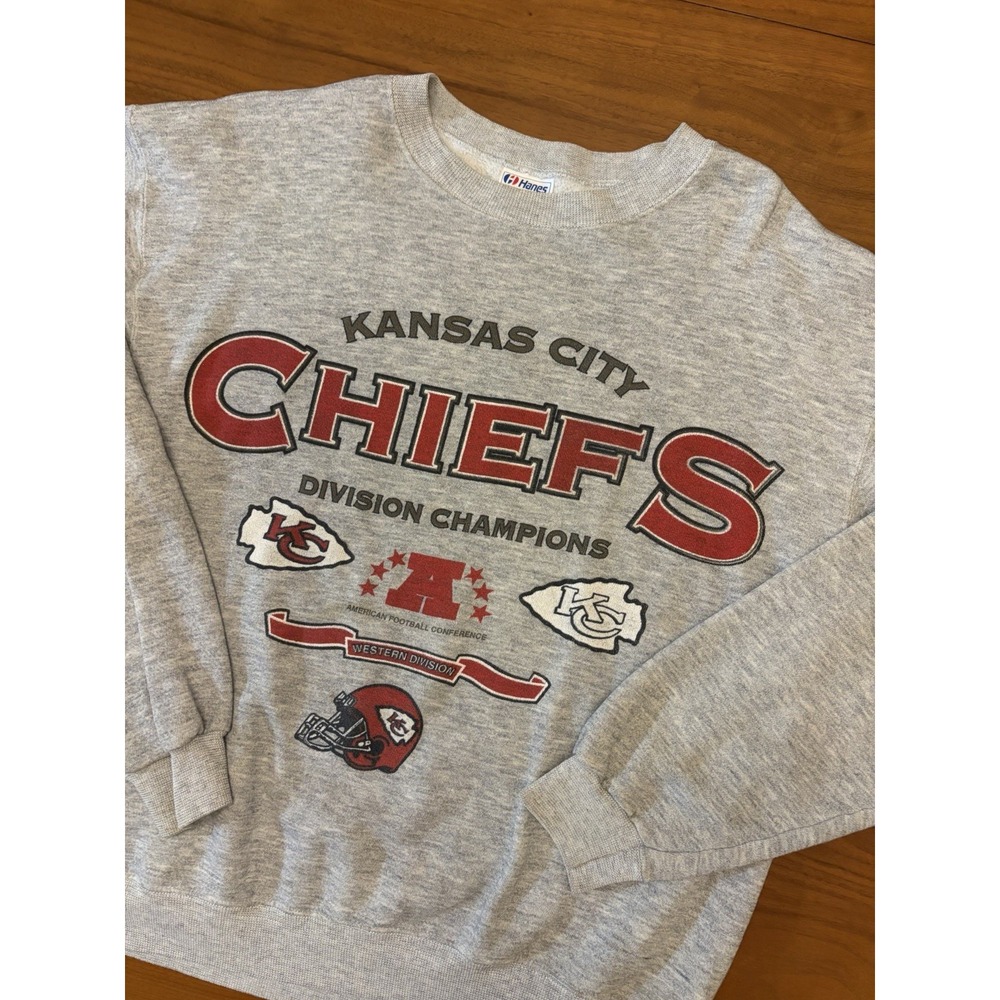 Vintage Kansas City Chiefs Crewneck Sweater 90s L/XL Gray KC Made In USA 80s 90s
